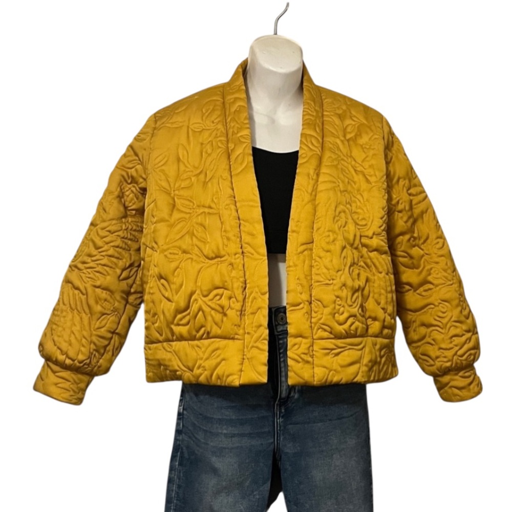Kimchi Blue Anthropologie Women’s Gold Yellow Satin Quilted Cropped Jacket XS/S